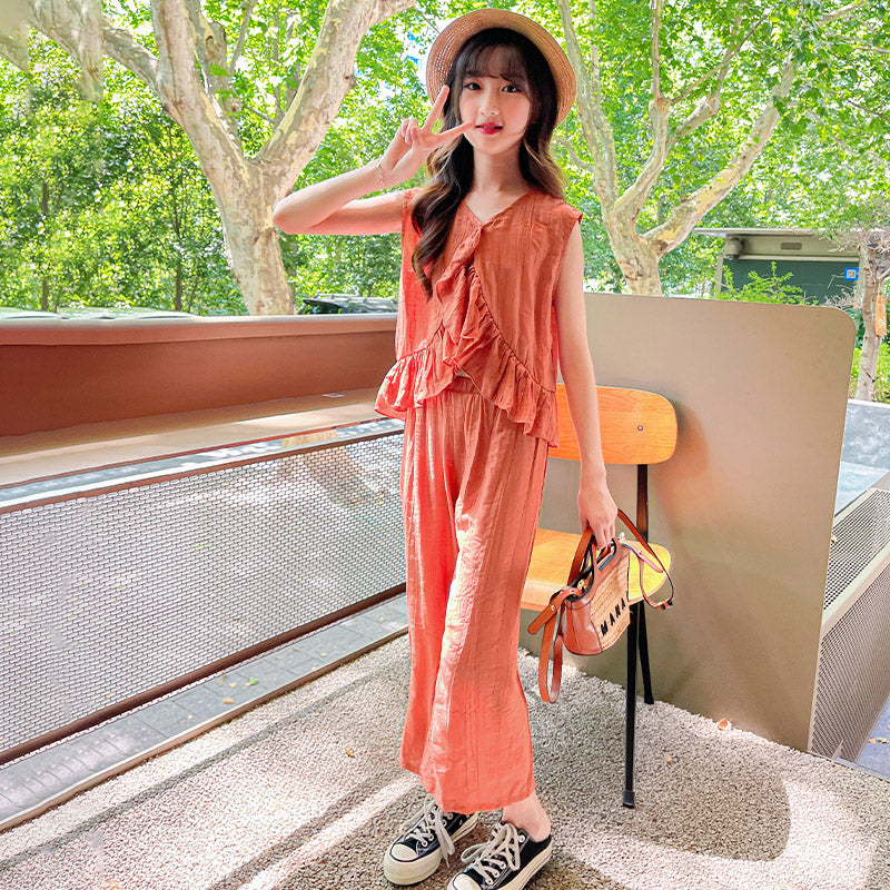 Girls V Neck Pure Cotton Top With Palazzos