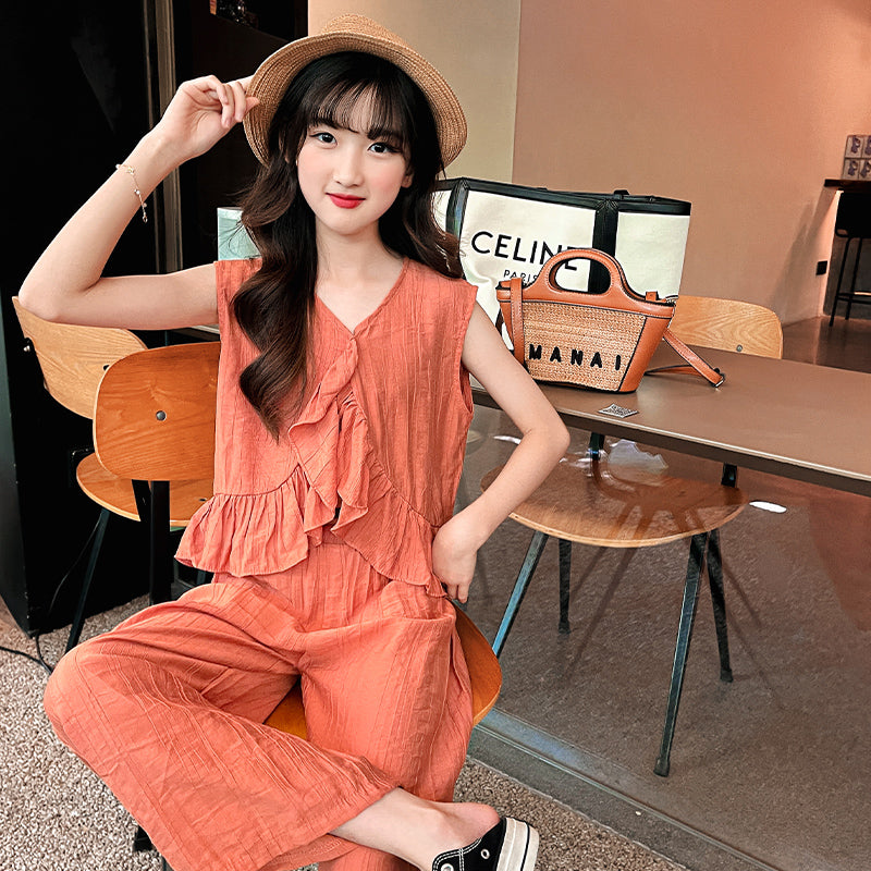 Girls V Neck Pure Cotton Top With Palazzos