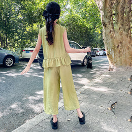 Girls V-Neck Sleeveless Pure Cotton Top with Palazzos