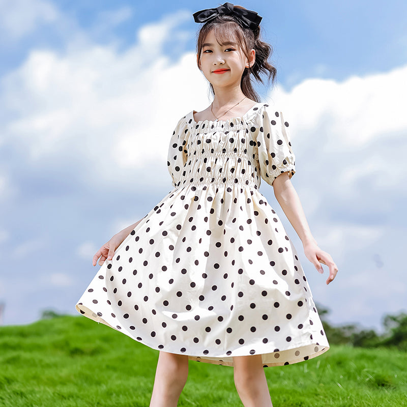 Girls Polka Dot Print A-Line Dress