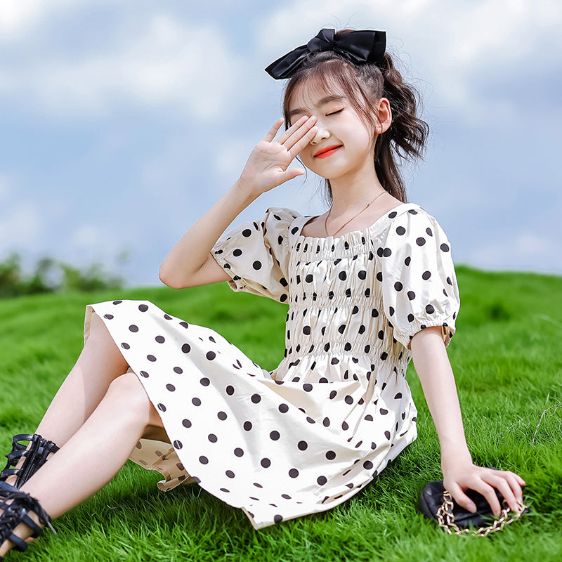 Girls Polka Dot Print A-Line Dress