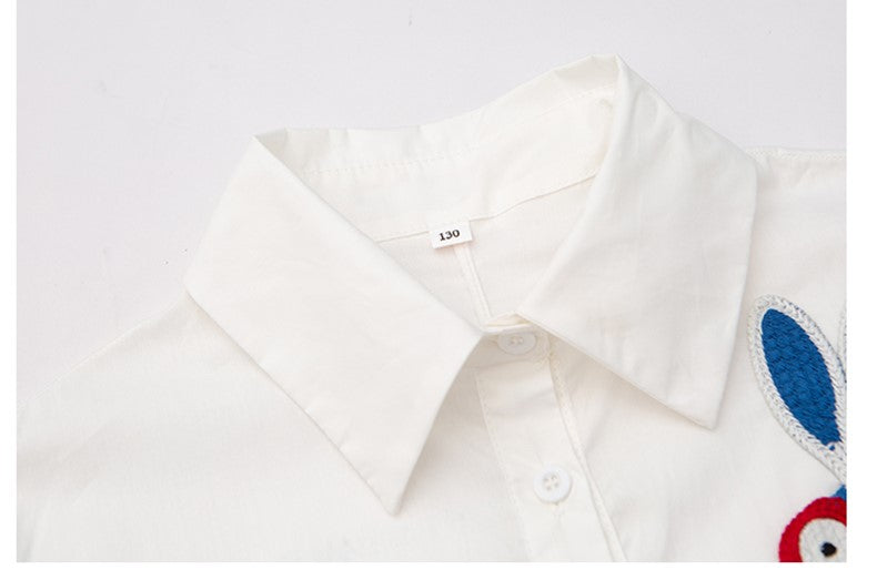 Girls White Puff Sleeve Cotton Shirt Dress