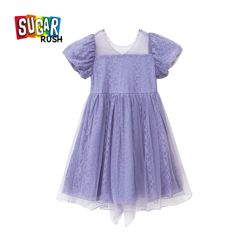 Girls Purple V-Neck Self Design Fit & Flare Dress