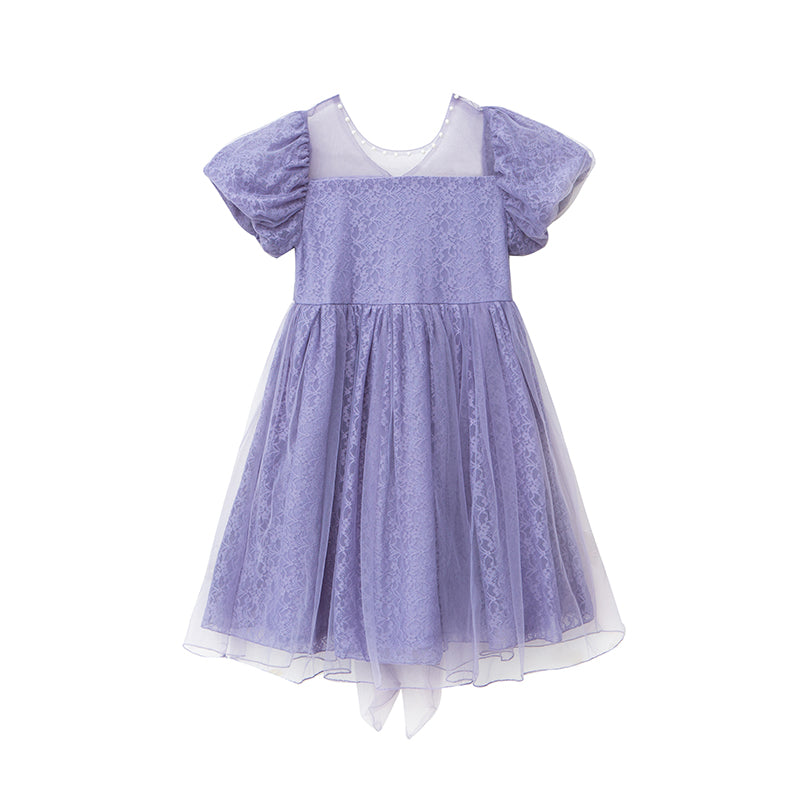 Girls Purple V-Neck Self Design Fit & Flare Dress