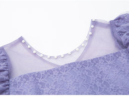 Girls Purple V-Neck Self Design Fit & Flare Dress