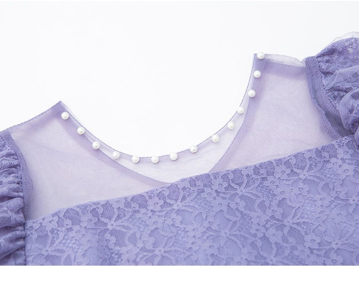 Girls Purple V-Neck Self Design Fit & Flare Dress