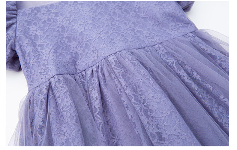Girls Purple V-Neck Self Design Fit & Flare Dress
