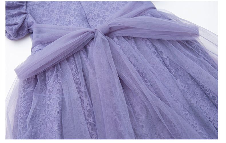Girls Purple V-Neck Self Design Fit & Flare Dress