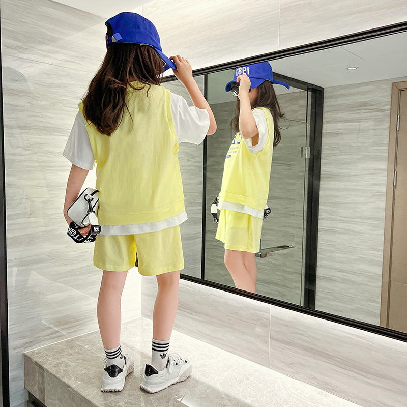 Girls Colourblocked Top with Shorts