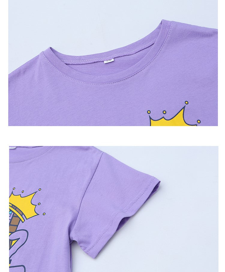Girls Purple & White Printed T-shirt with Shorts