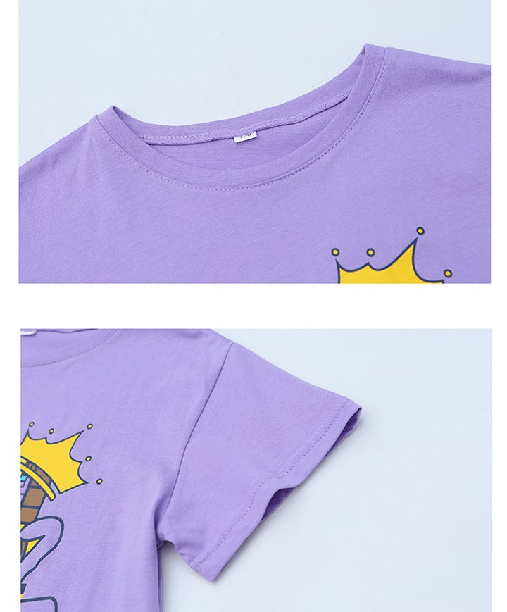 Girls Purple & White Printed T-shirt with Shorts