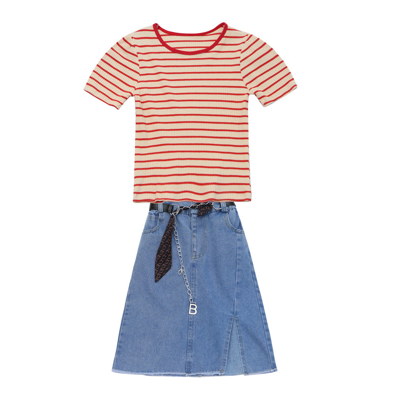 Girls Striped Top With Skirt