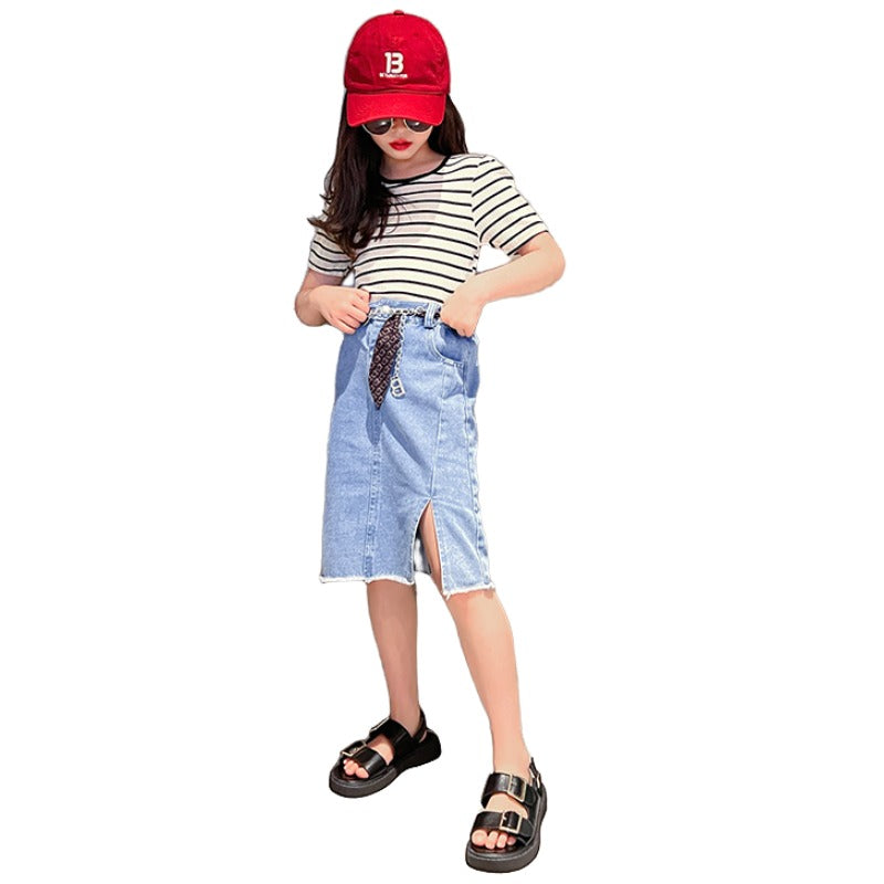Girls Striped Top With Skirt
