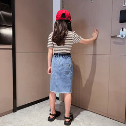 Girls Striped Top With Skirt