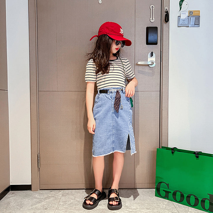 Girls Striped Top With Skirt