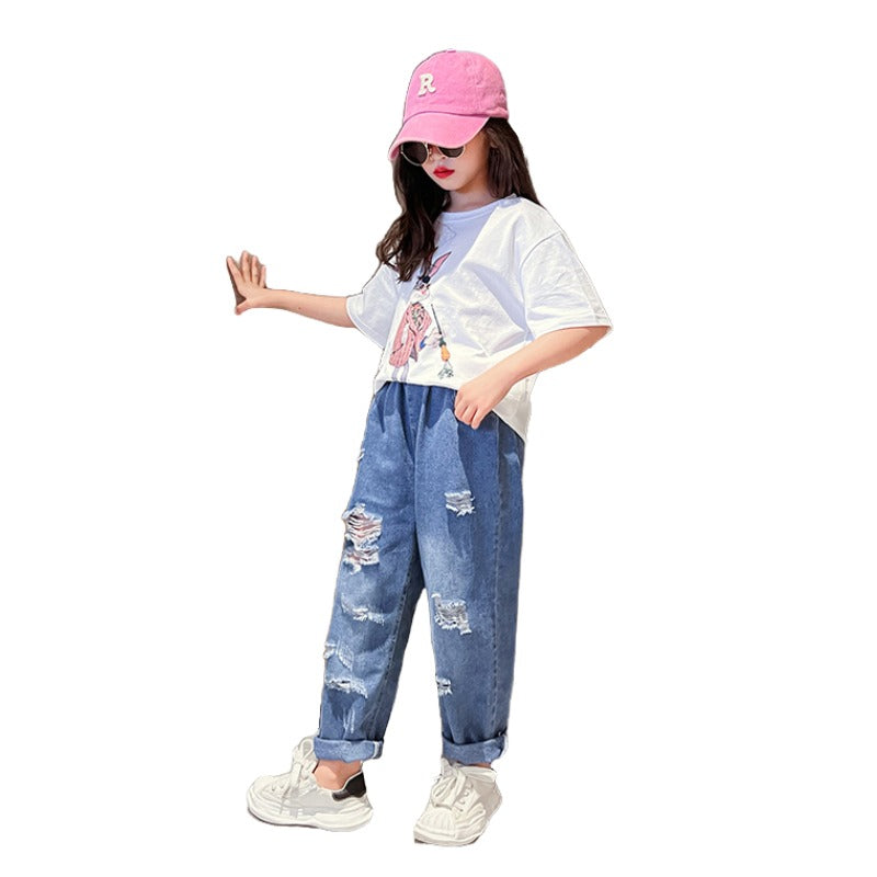 Girls Printed T-shirt with Trousers
