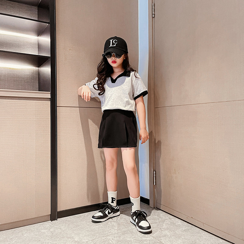 Girls Colourblocked T-shirt with Shorts