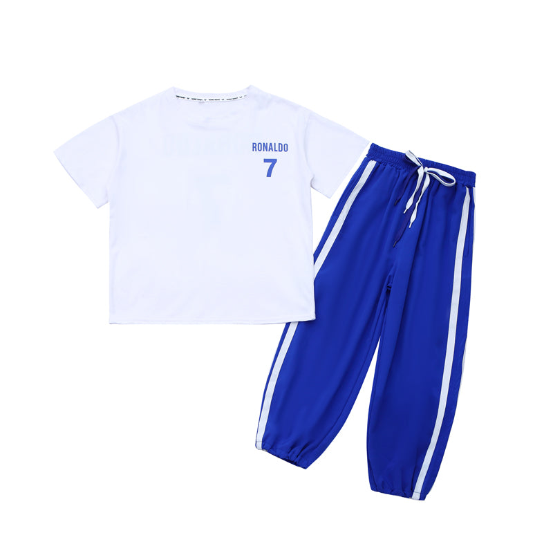 Girls Blue Pure Cotton T-shirt With Trousers