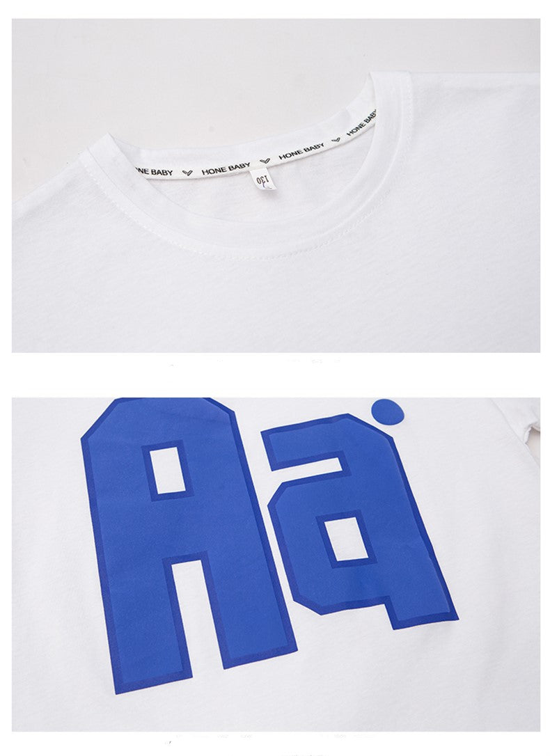 Girls White Alphanumeric Printed Cotton T-shirt Dress