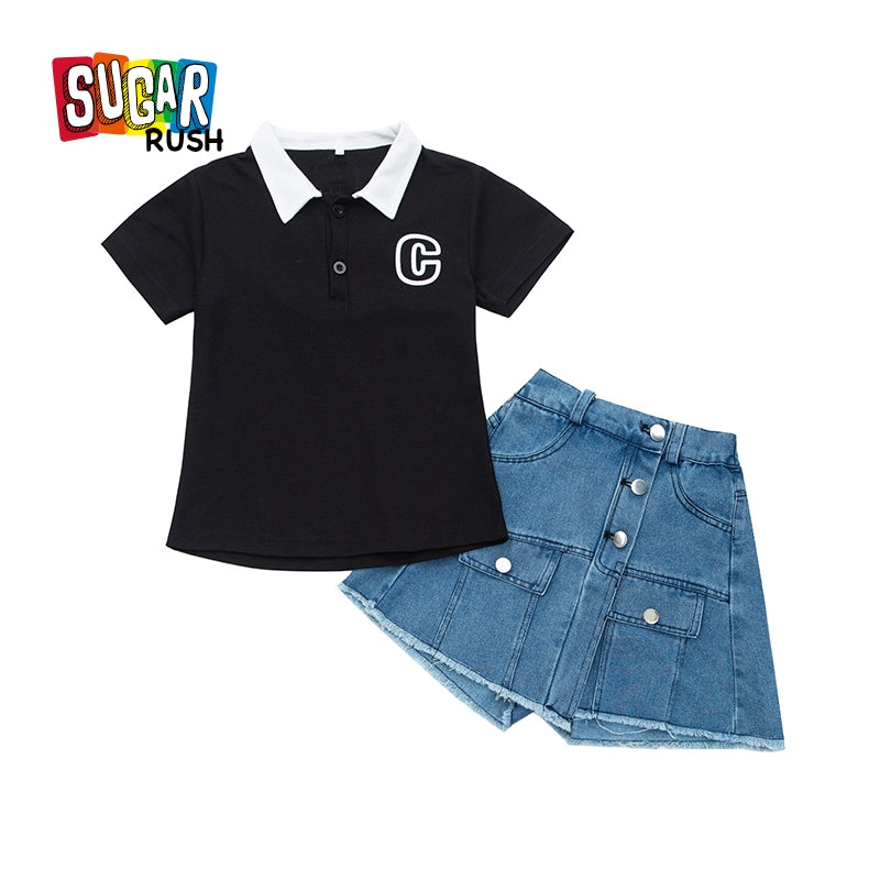 Girls Short Sleeves Printed Top with Shorts