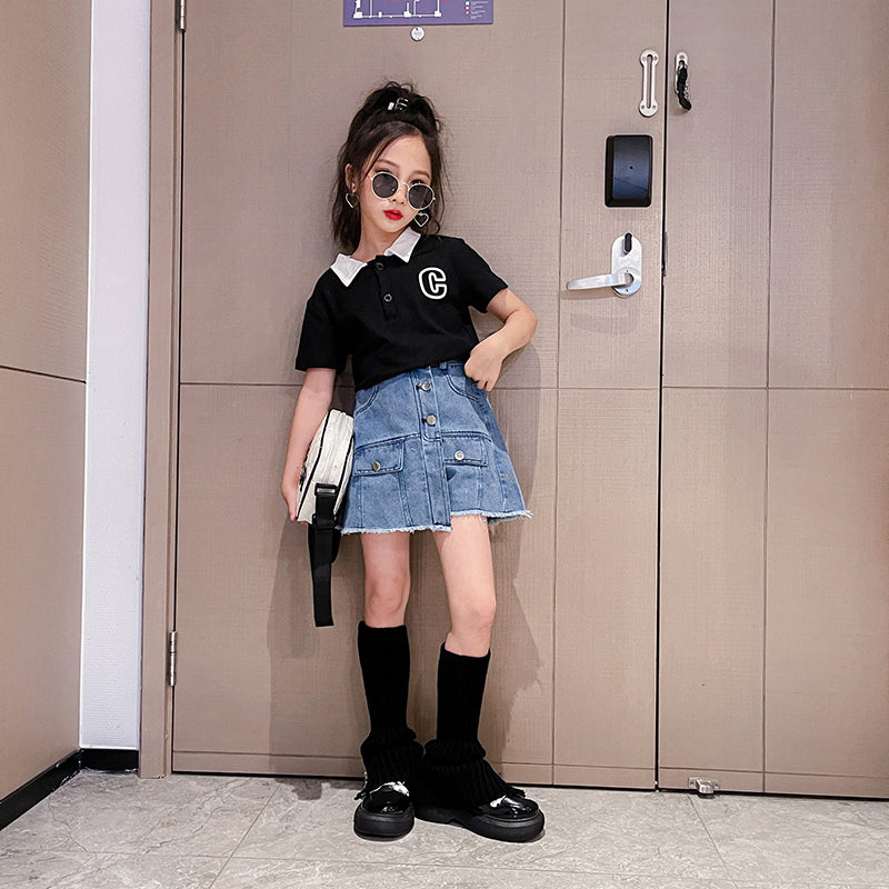 Girls Short Sleeves Printed Top with Shorts
