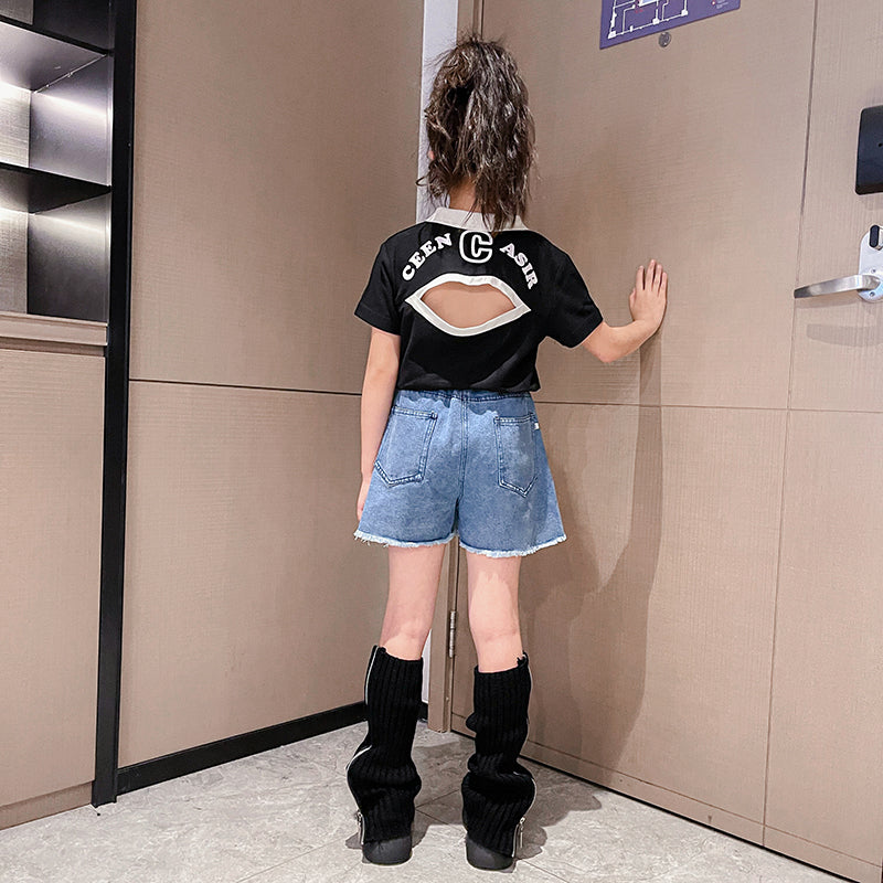 Girls Short Sleeves Printed Top with Shorts