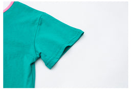 Girls Blue & Grey Printed Pure Cotton T-shirt With Shorts