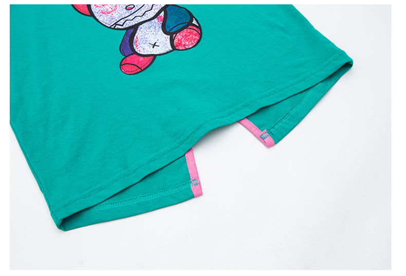 Girls Blue & Grey Printed Pure Cotton T-shirt With Shorts