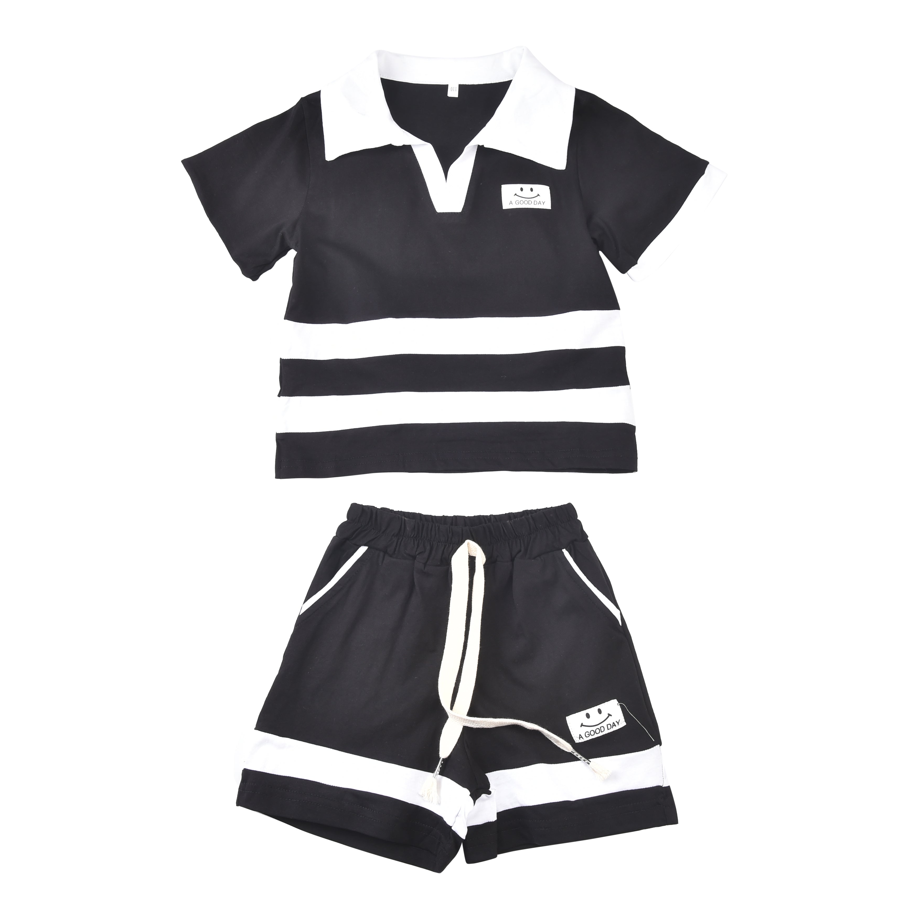 Girls Short Sleeves Colourblocked Top with Shorts
