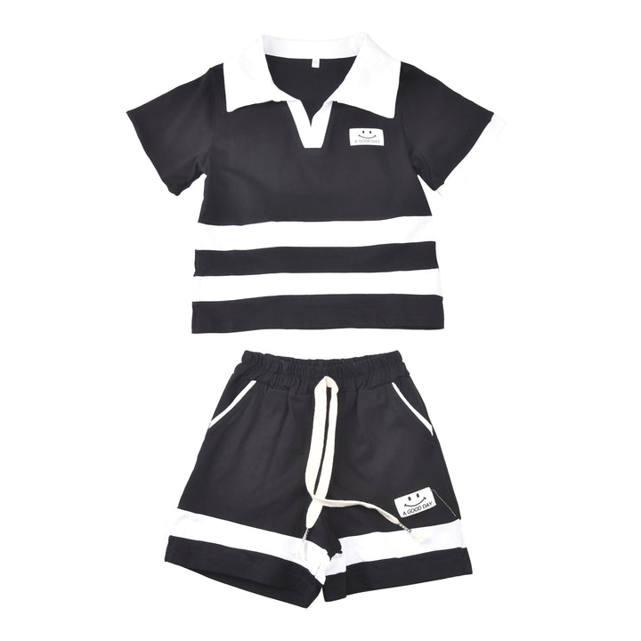 Girls Short Sleeves Colourblocked Top with Shorts