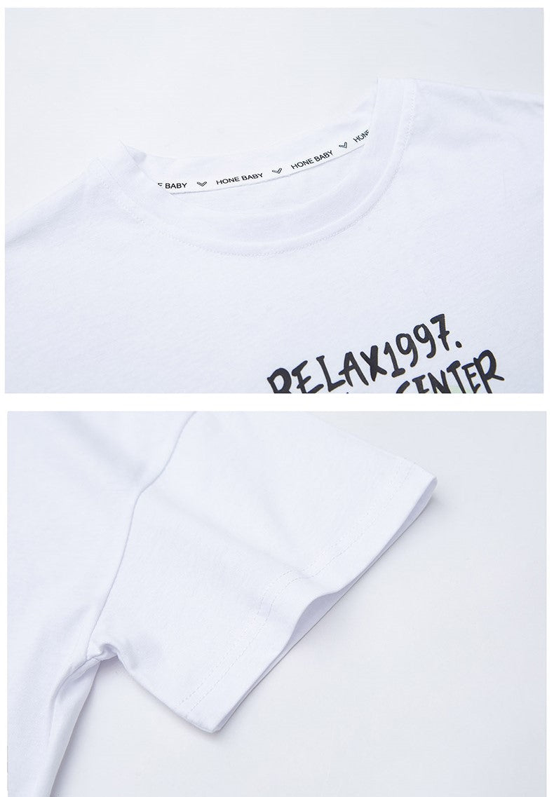 Girls White Printed Pure Cotton T-shirt with Pyjamas