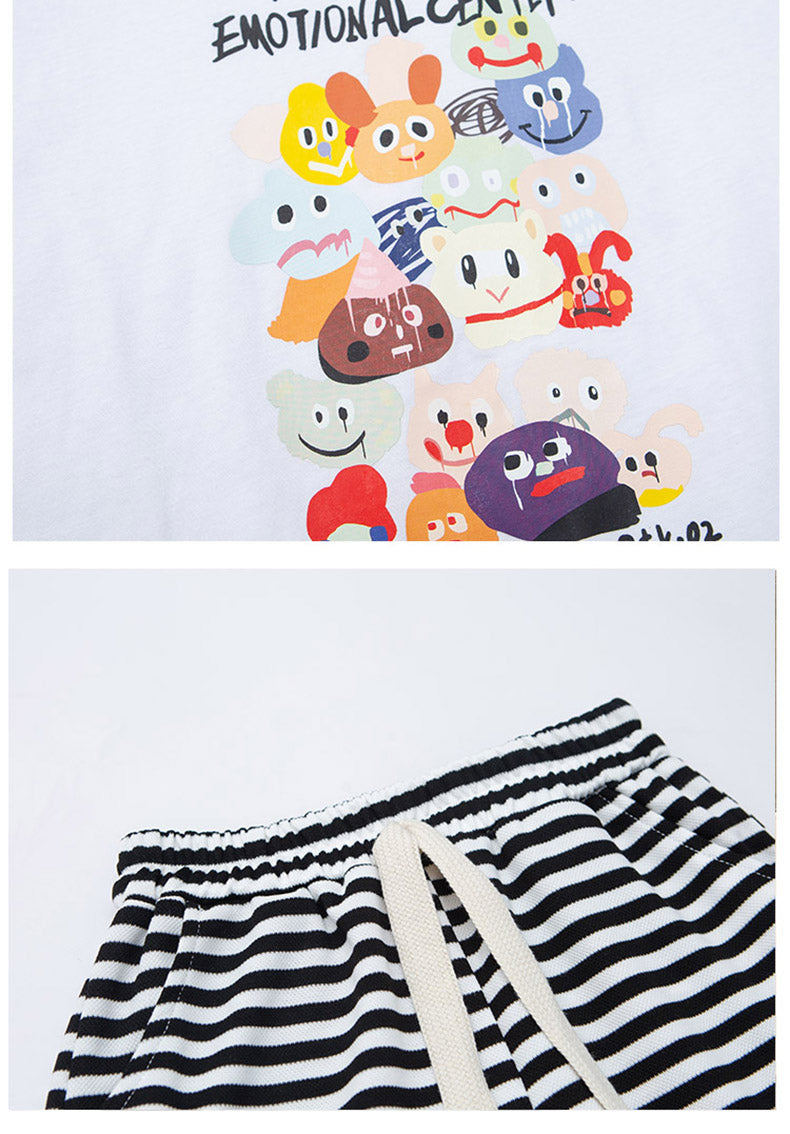 Girls White Printed Pure Cotton T-shirt with Pyjamas