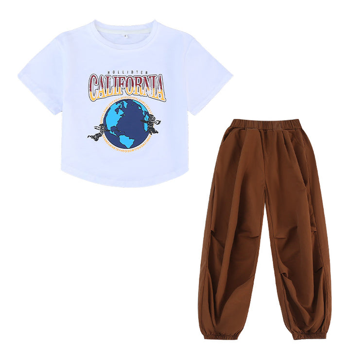 Girls White Printed Pure Cotton T-shirt with Trouser