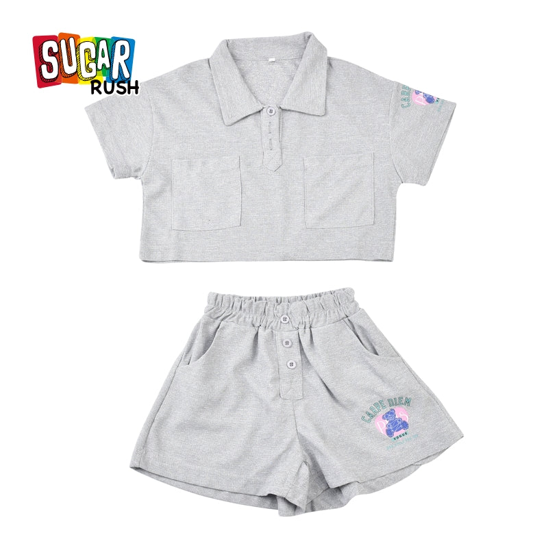 Girls Printed Polo Collar T-shirt with Shorts