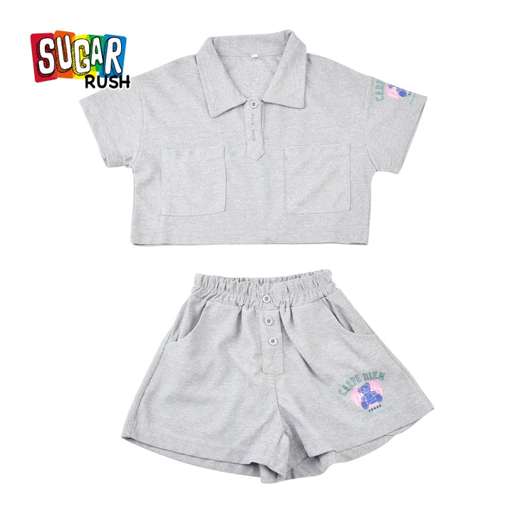 Girls Printed Polo Collar T-shirt with Shorts