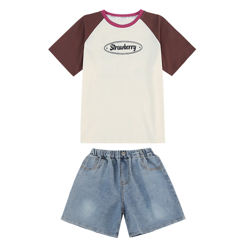 Girls Brown Printed Pure Cotton T-shirt With Shorts