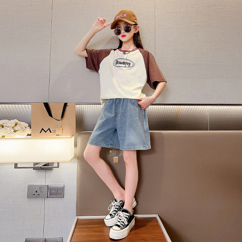Girls Brown Printed Pure Cotton T-shirt With Shorts
