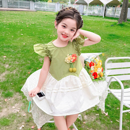 Girl Colourblocked Cotton Fit & Flare Midi Dress