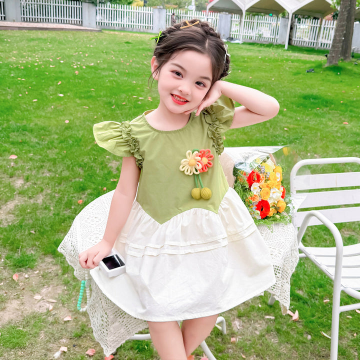 Girl Colourblocked Cotton Fit & Flare Midi Dress