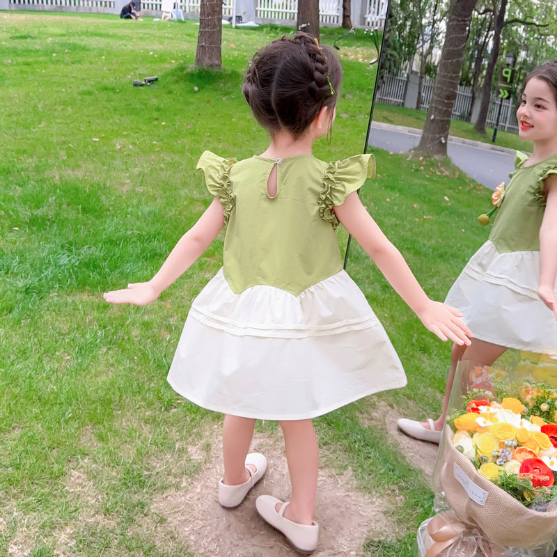 Girl Colourblocked Cotton Fit & Flare Midi Dress