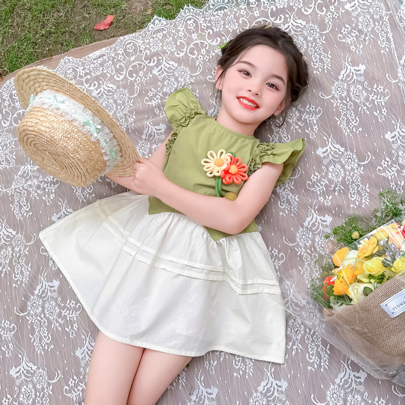 Girl Colourblocked Cotton Fit & Flare Midi Dress