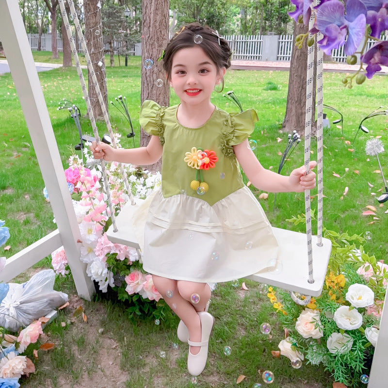 Girl Colourblocked Cotton Fit & Flare Midi Dress