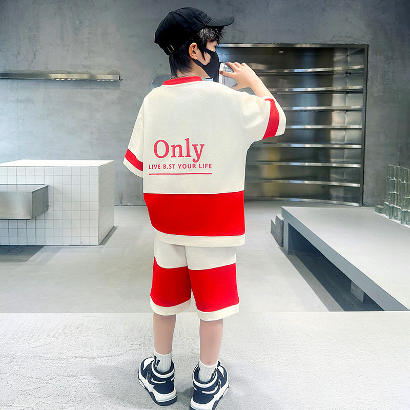 Boys Printed Round Neck T-shirt With Shorts