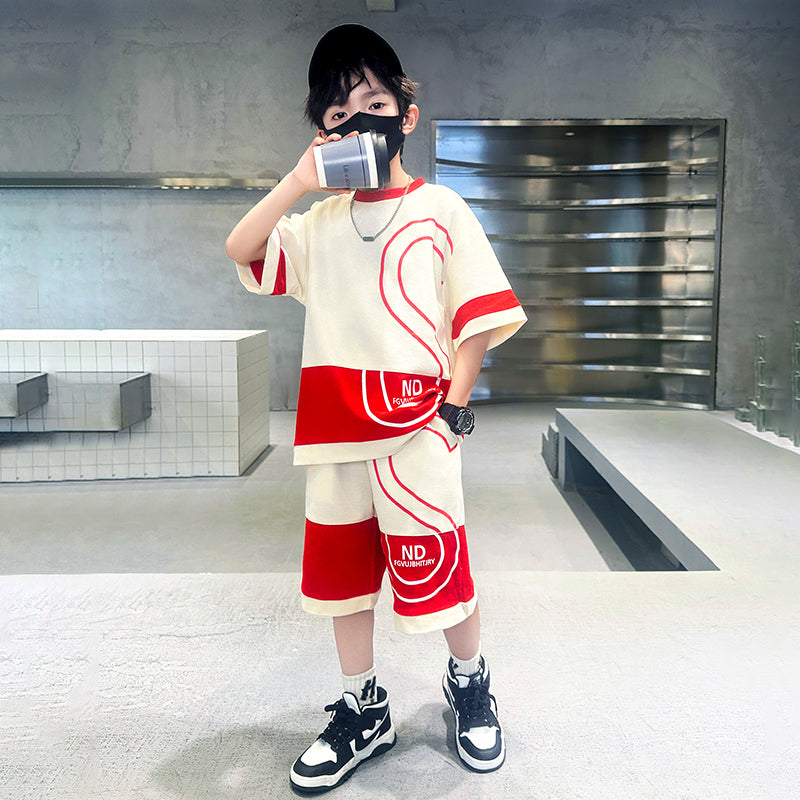 Boys Printed Round Neck T-shirt With Shorts