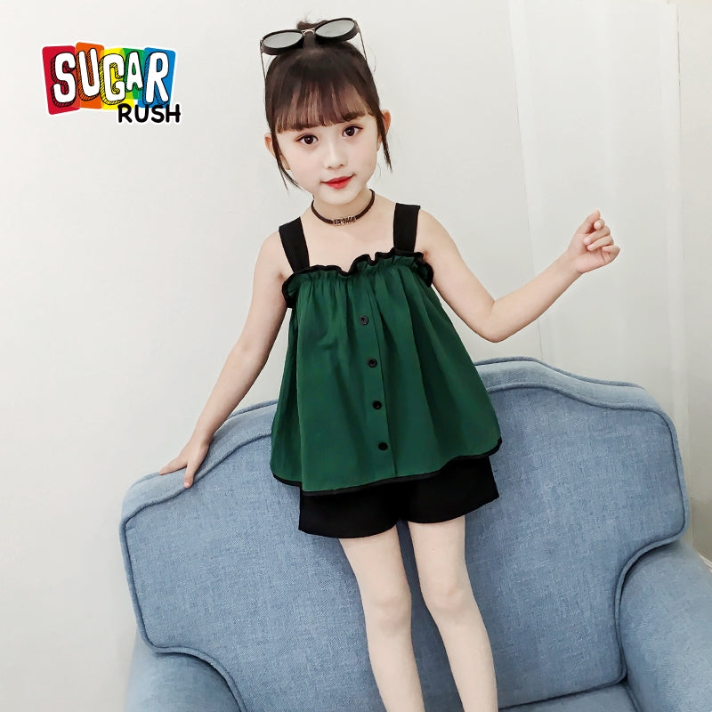 Girls Shoulder Straps Sleeveless Top With Shorts