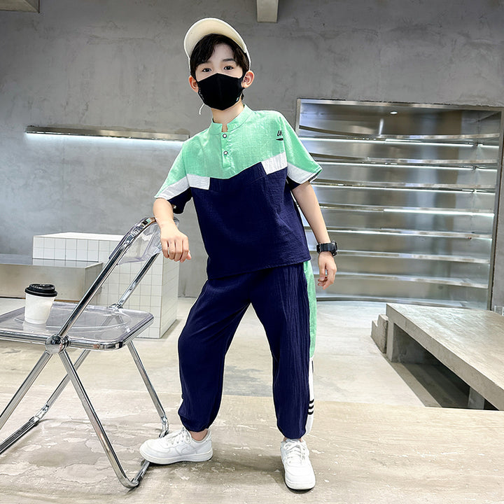 Boys Colourblocked T-shirt With Trousers