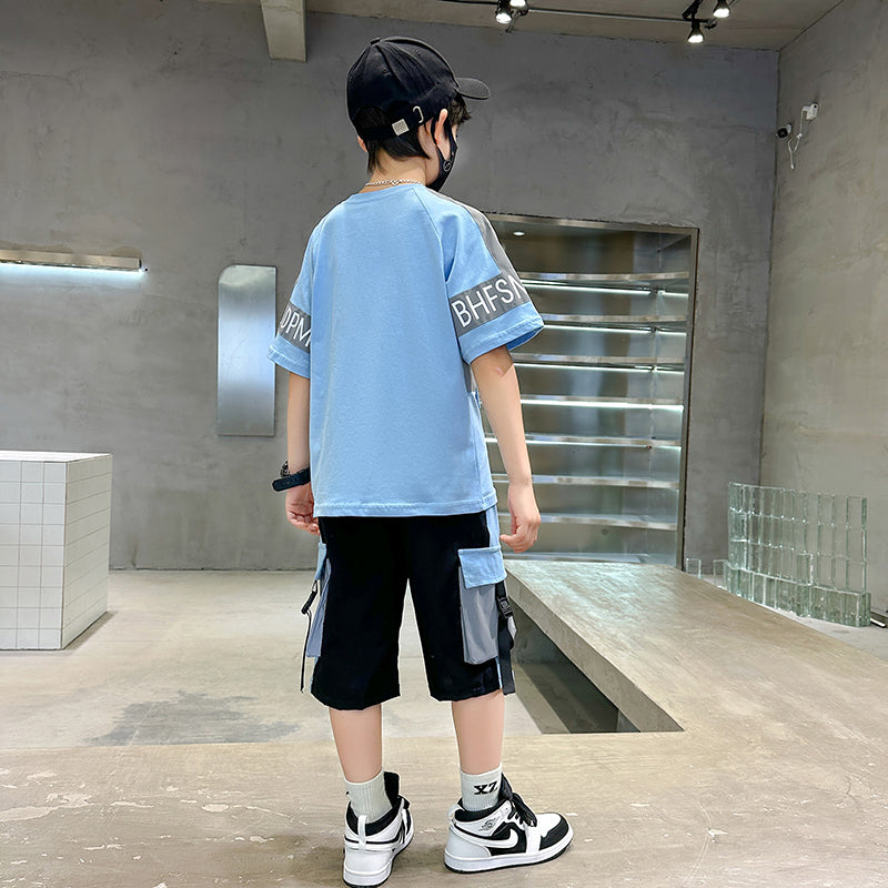 Boys Printed Round Neck Pure Cotton T-shirt with Shorts