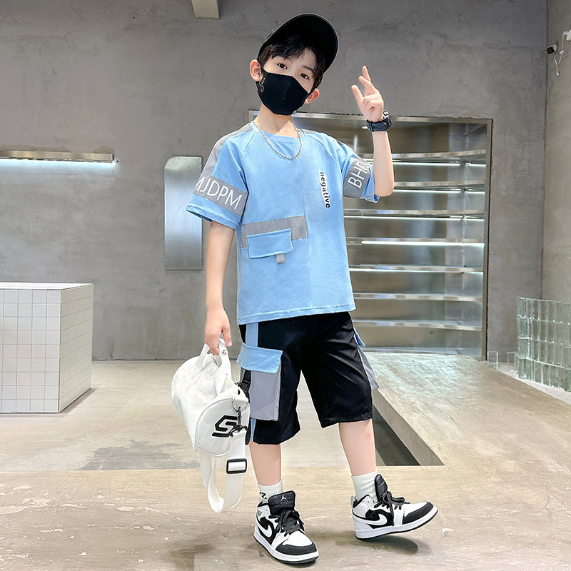 Boys Printed Round Neck Pure Cotton T-shirt with Shorts