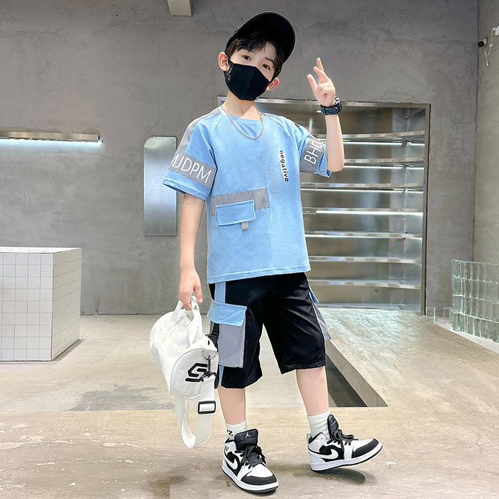 Boys Printed Round Neck Pure Cotton T-shirt with Shorts