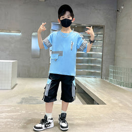 Boys Printed Round Neck Pure Cotton T-shirt with Shorts
